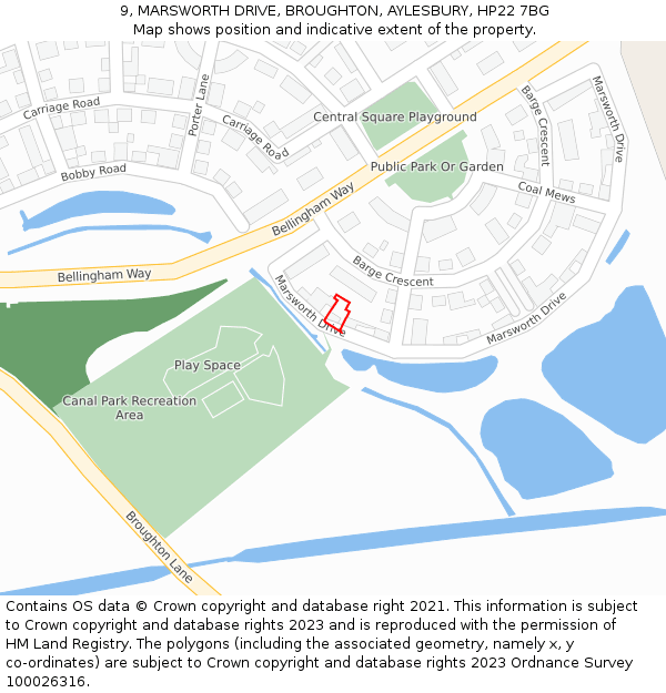 9, MARSWORTH DRIVE, BROUGHTON, AYLESBURY, HP22 7BG: Location map and indicative extent of plot