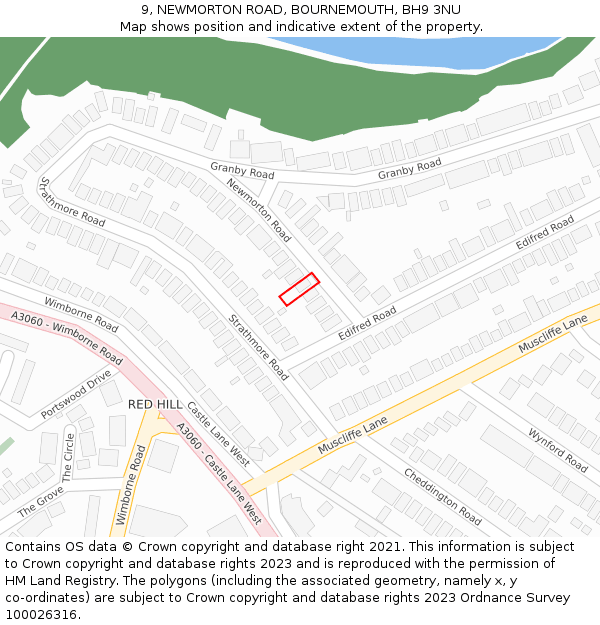 9, NEWMORTON ROAD, BOURNEMOUTH, BH9 3NU: Location map and indicative extent of plot