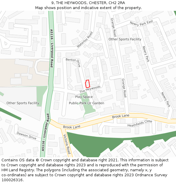 9, THE HEYWOODS, CHESTER, CH2 2RA: Location map and indicative extent of plot