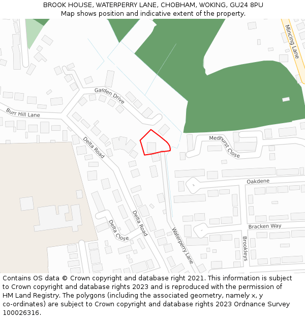 BROOK HOUSE, WATERPERRY LANE, CHOBHAM, WOKING, GU24 8PU: Location map and indicative extent of plot