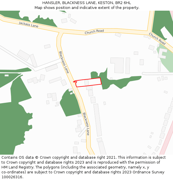 HANSLER, BLACKNESS LANE, KESTON, BR2 6HL: Location map and indicative extent of plot