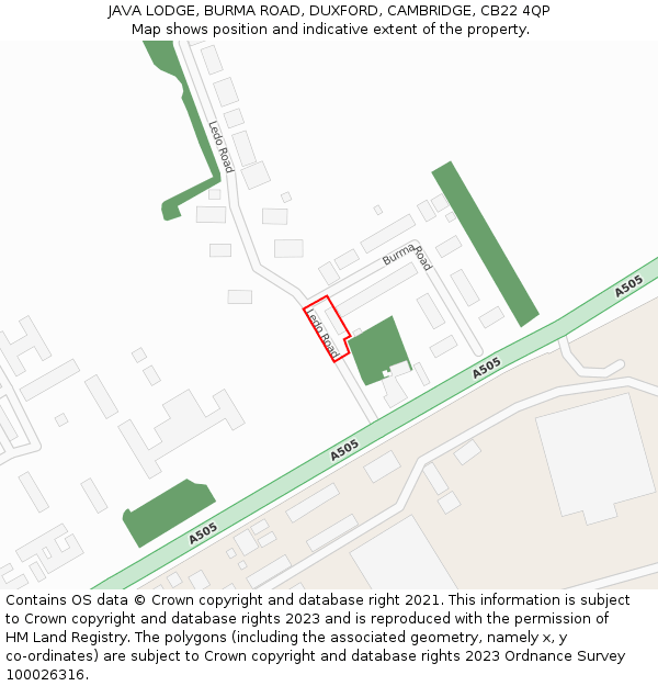 JAVA LODGE, BURMA ROAD, DUXFORD, CAMBRIDGE, CB22 4QP: Location map and indicative extent of plot