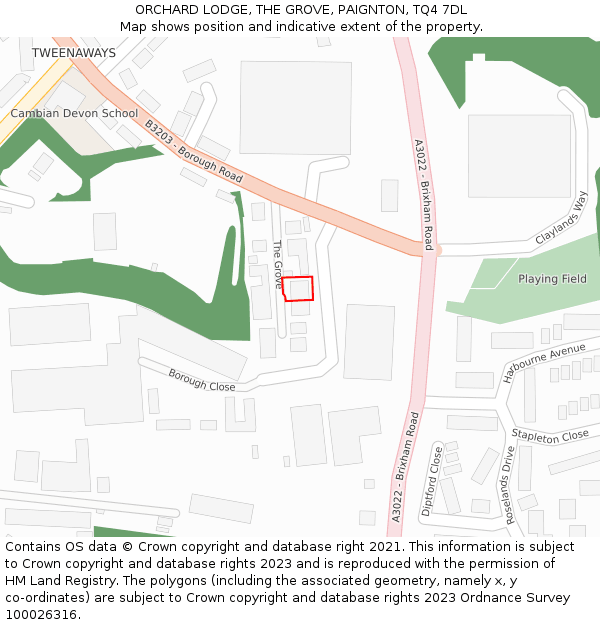 ORCHARD LODGE, THE GROVE, PAIGNTON, TQ4 7DL: Location map and indicative extent of plot