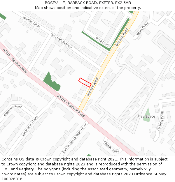 ROSEVILLE, BARRACK ROAD, EXETER, EX2 6AB: Location map and indicative extent of plot