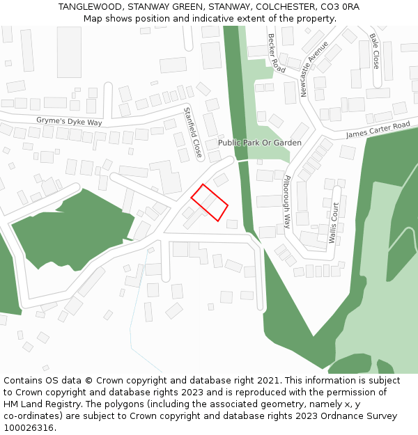TANGLEWOOD, STANWAY GREEN, STANWAY, COLCHESTER, CO3 0RA: Location map and indicative extent of plot
