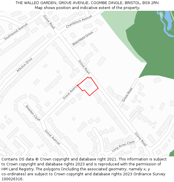 THE WALLED GARDEN, GROVE AVENUE, COOMBE DINGLE, BRISTOL, BS9 2RN: Location map and indicative extent of plot