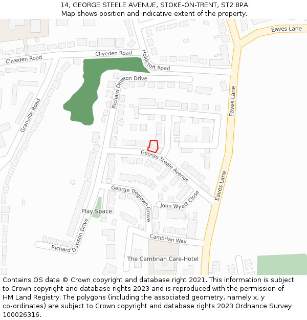 14, GEORGE STEELE AVENUE, STOKE-ON-TRENT, ST2 8PA: Location map and indicative extent of plot
