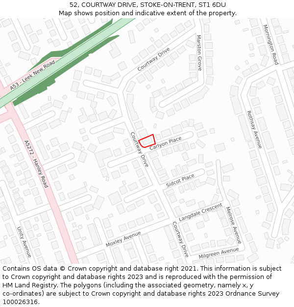52, COURTWAY DRIVE, STOKE-ON-TRENT, ST1 6DU: Location map and indicative extent of plot