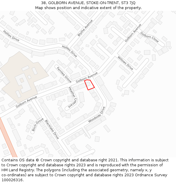 38, GOLBORN AVENUE, STOKE-ON-TRENT, ST3 7JQ: Location map and indicative extent of plot