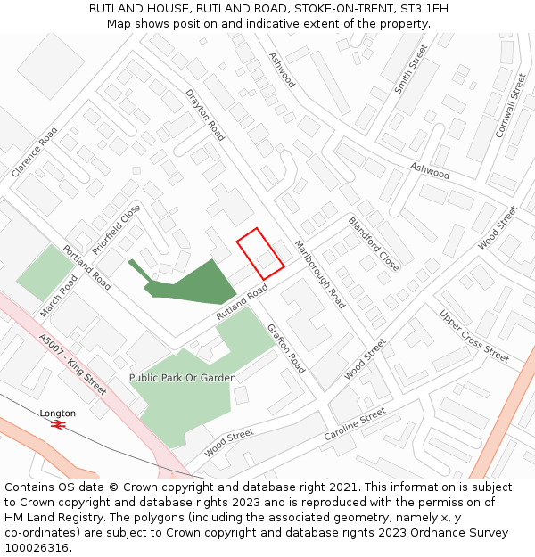 RUTLAND HOUSE, RUTLAND ROAD, STOKE-ON-TRENT, ST3 1EH: Location map and indicative extent of plot