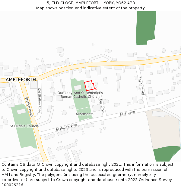 5, ELD CLOSE, AMPLEFORTH, YORK, YO62 4BR: Location map and indicative extent of plot