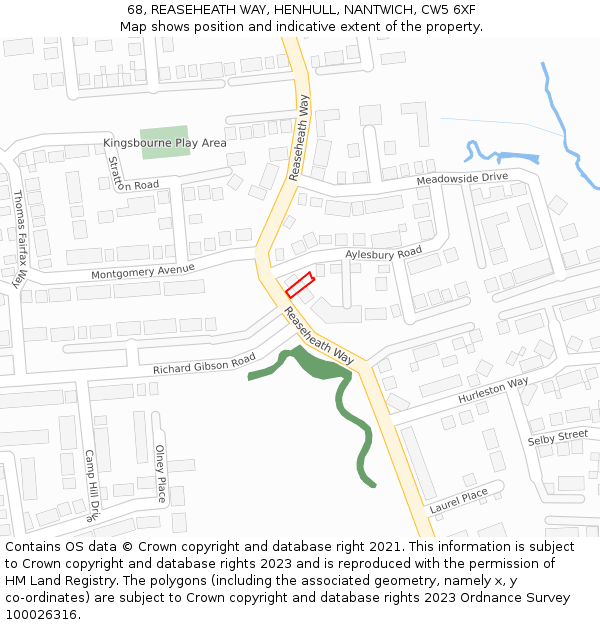 68, REASEHEATH WAY, HENHULL, NANTWICH, CW5 6XF: Location map and indicative extent of plot