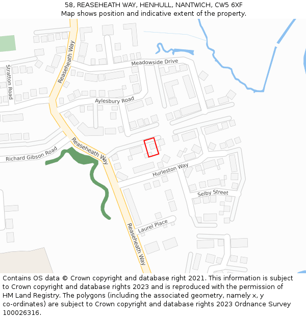 58, REASEHEATH WAY, HENHULL, NANTWICH, CW5 6XF: Location map and indicative extent of plot