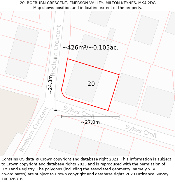 20, ROEBURN CRESCENT, EMERSON VALLEY, MILTON KEYNES, MK4 2DG: Plot and title map