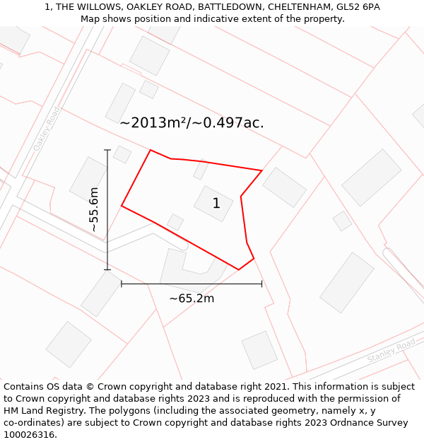 1, THE WILLOWS, OAKLEY ROAD, BATTLEDOWN, CHELTENHAM, GL52 6PA: Plot and title map