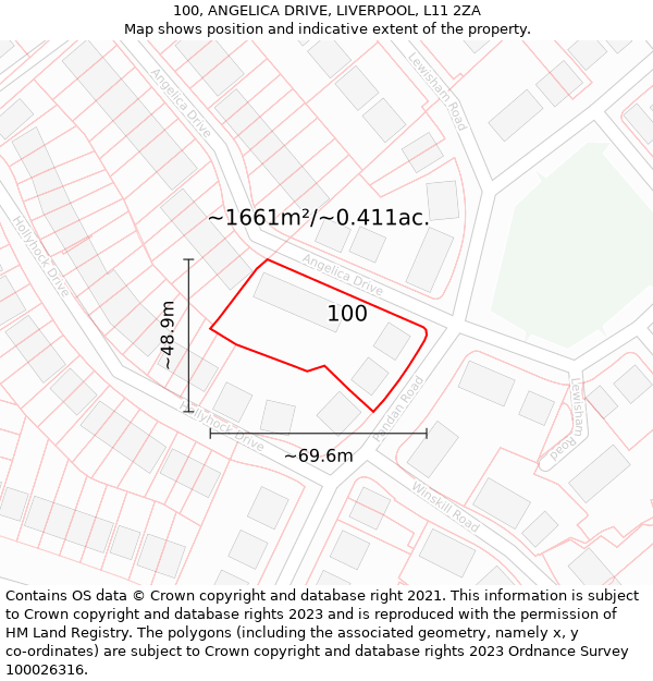 100, ANGELICA DRIVE, LIVERPOOL, L11 2ZA: Plot and title map