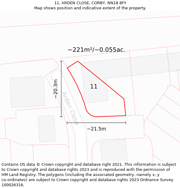 11, ARDEN CLOSE, CORBY, NN18 8FY: Plot and title map