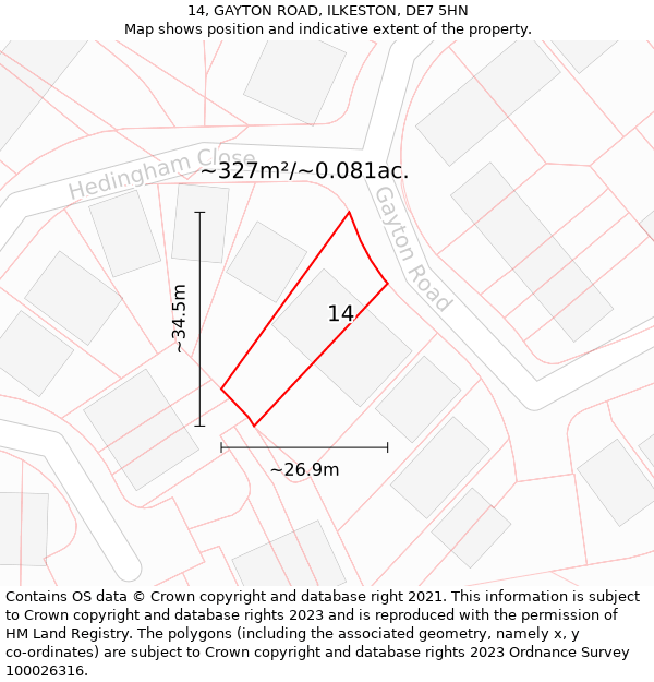 14, GAYTON ROAD, ILKESTON, DE7 5HN: Plot and title map
