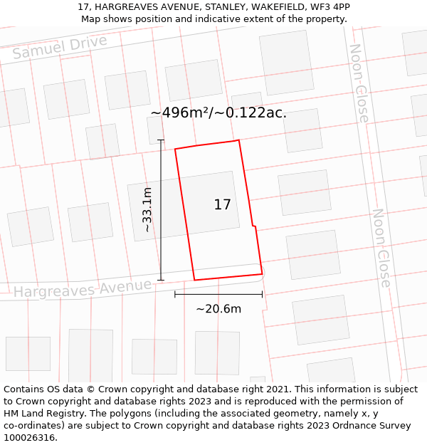 17, HARGREAVES AVENUE, STANLEY, WAKEFIELD, WF3 4PP: Plot and title map