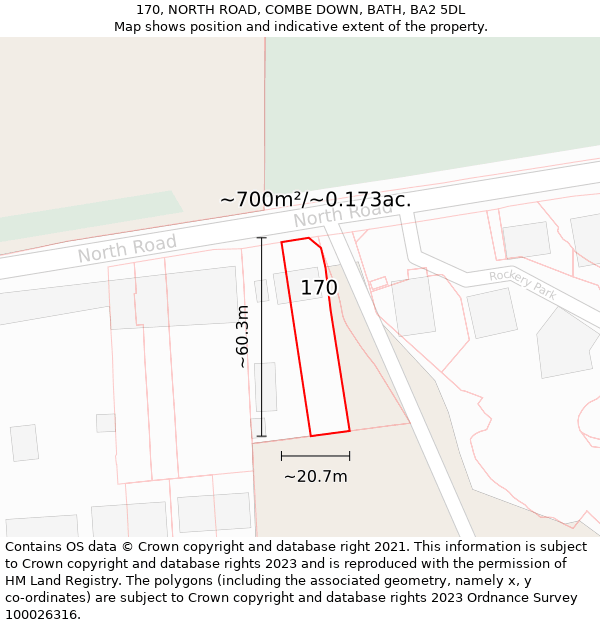 170, NORTH ROAD, COMBE DOWN, BATH, BA2 5DL: Plot and title map