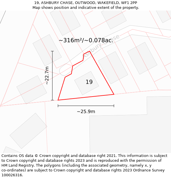 19, ASHBURY CHASE, OUTWOOD, WAKEFIELD, WF1 2PP: Plot and title map