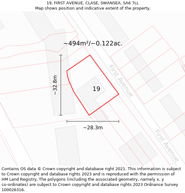 19, FIRST AVENUE, CLASE, SWANSEA, SA6 7LL: Plot and title map