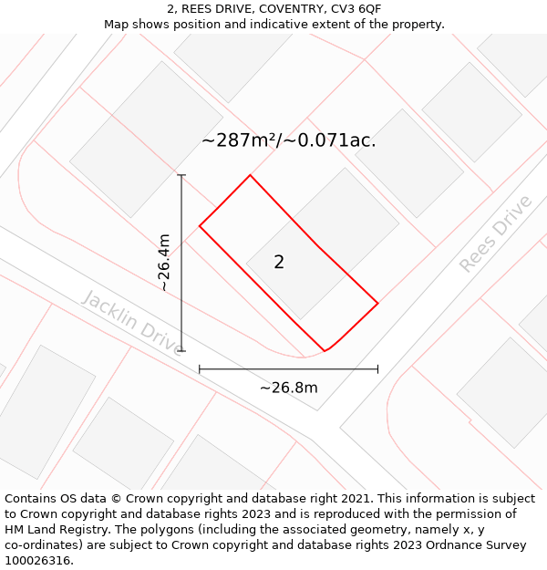 2, REES DRIVE, COVENTRY, CV3 6QF: Plot and title map