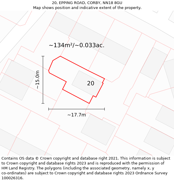 20, EPPING ROAD, CORBY, NN18 8GU: Plot and title map