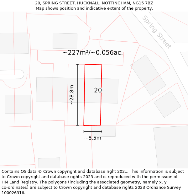 20, SPRING STREET, HUCKNALL, NOTTINGHAM, NG15 7BZ: Plot and title map