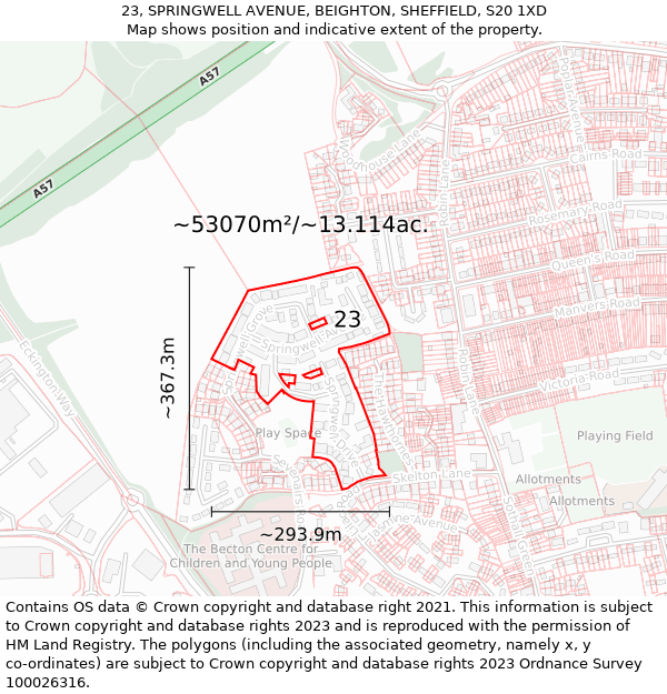 23, SPRINGWELL AVENUE, BEIGHTON, SHEFFIELD, S20 1XD: Plot and title map