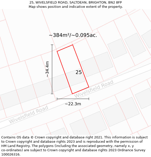 25, WIVELSFIELD ROAD, SALTDEAN, BRIGHTON, BN2 8FP: Plot and title map