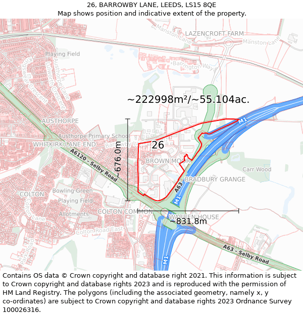 26, BARROWBY LANE, LEEDS, LS15 8QE: Plot and title map