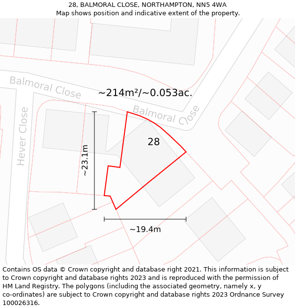 28, BALMORAL CLOSE, NORTHAMPTON, NN5 4WA: Plot and title map