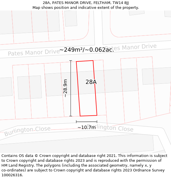 28A, PATES MANOR DRIVE, FELTHAM, TW14 8JJ: Plot and title map