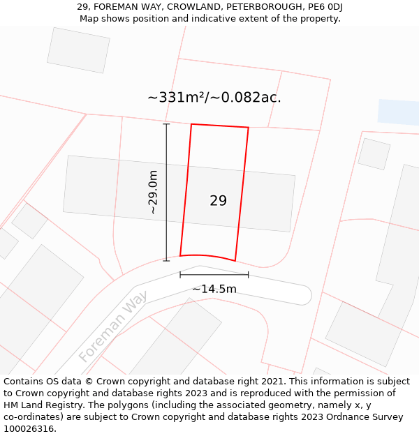 29, FOREMAN WAY, CROWLAND, PETERBOROUGH, PE6 0DJ: Plot and title map