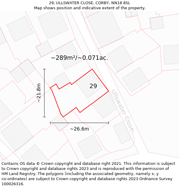 29, ULLSWATER CLOSE, CORBY, NN18 8SL: Plot and title map