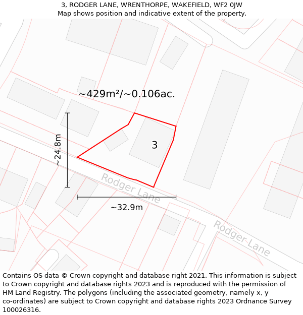 3, RODGER LANE, WRENTHORPE, WAKEFIELD, WF2 0JW: Plot and title map