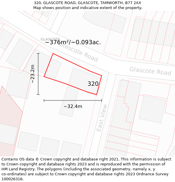 320, GLASCOTE ROAD, GLASCOTE, TAMWORTH, B77 2AX: Plot and title map