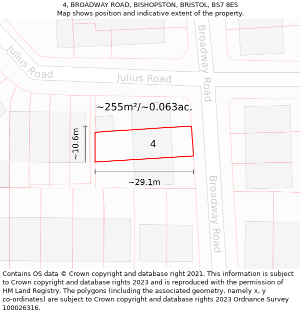 4, BROADWAY ROAD, BISHOPSTON, BRISTOL, BS7 8ES: Plot and title map
