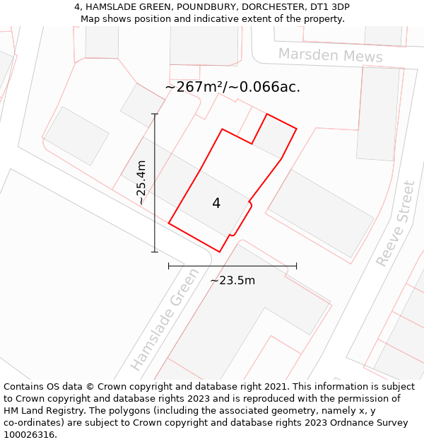 4, HAMSLADE GREEN, POUNDBURY, DORCHESTER, DT1 3DP: Plot and title map