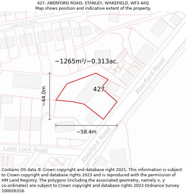 427, ABERFORD ROAD, STANLEY, WAKEFIELD, WF3 4AQ: Plot and title map