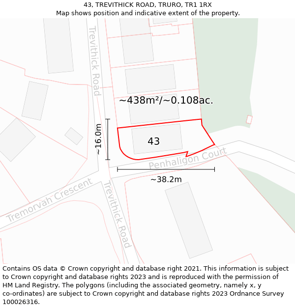 43, TREVITHICK ROAD, TRURO, TR1 1RX: Plot and title map