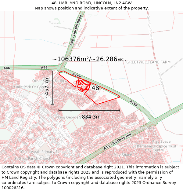 48, HARLAND ROAD, LINCOLN, LN2 4GW: Plot and title map