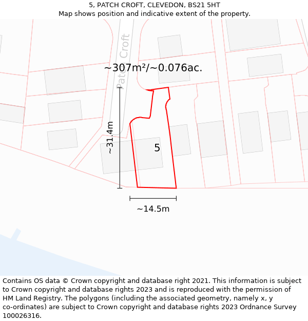 5, PATCH CROFT, CLEVEDON, BS21 5HT: Plot and title map