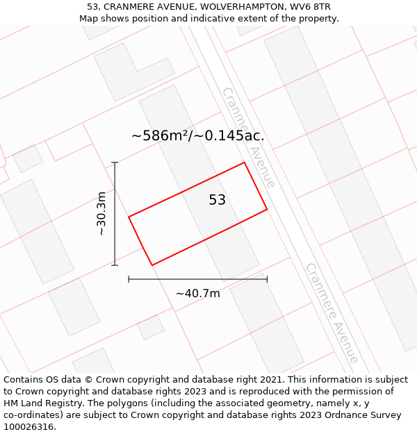53, CRANMERE AVENUE, WOLVERHAMPTON, WV6 8TR: Plot and title map