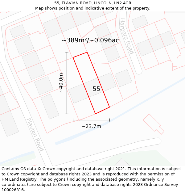 55, FLAVIAN ROAD, LINCOLN, LN2 4GR: Plot and title map