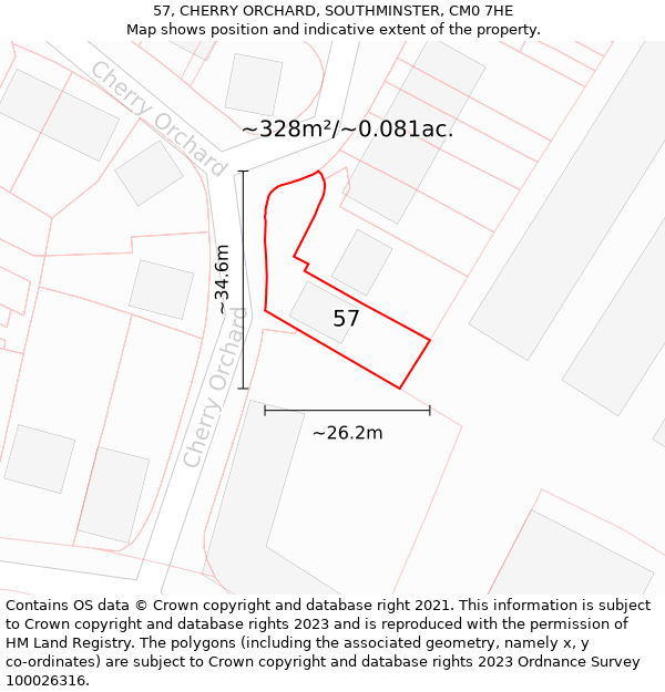 57, CHERRY ORCHARD, SOUTHMINSTER, CM0 7HE: Plot and title map