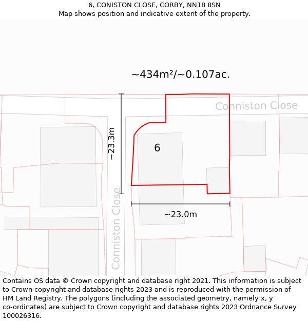 6, CONISTON CLOSE, CORBY, NN18 8SN: Plot and title map