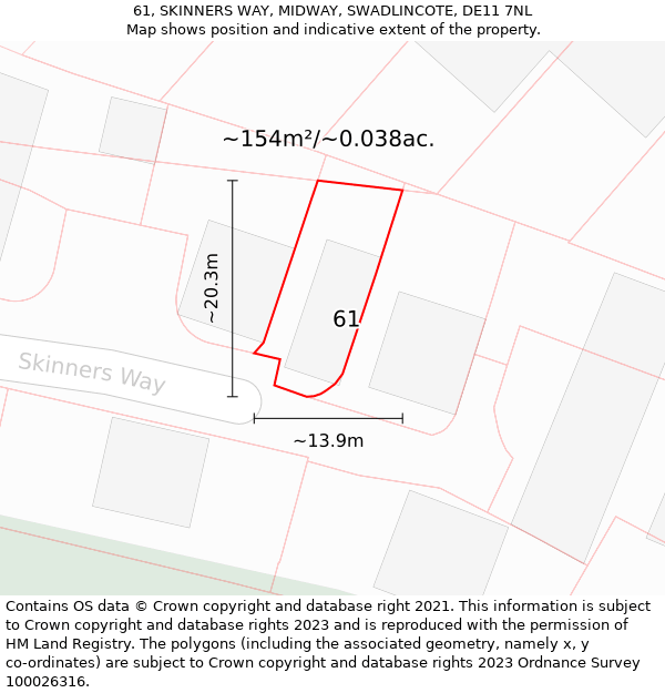 61, SKINNERS WAY, MIDWAY, SWADLINCOTE, DE11 7NL: Plot and title map
