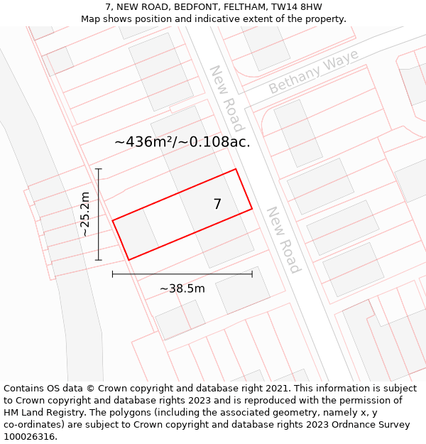 7, NEW ROAD, BEDFONT, FELTHAM, TW14 8HW: Plot and title map